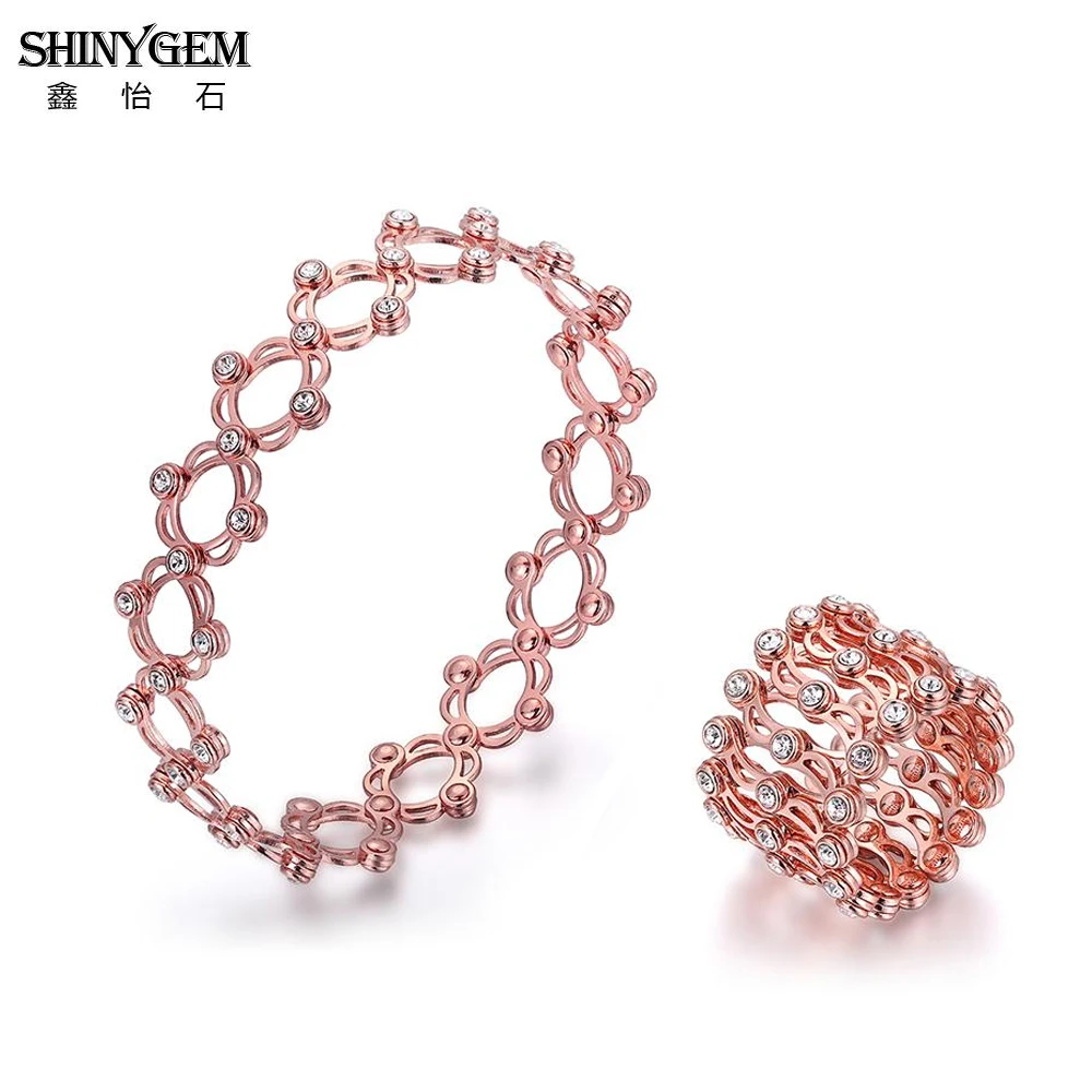 ShinyGem Fashion 925 Sterling Silver Extendable Round Hollow Rings Bangles Inlay Zircon Adjustable Dual-Use Bracelets For Women