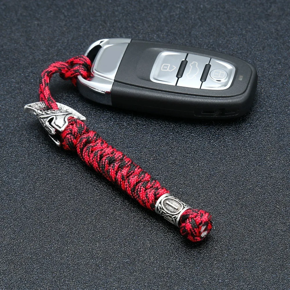 Viking Rune Perlen-Paracord-Schlüsselband, handgefertigter Spartan Outdoor Survival Seil-Schlüsselanhänger, Auto-Schlüssel-Messer, nordisches Schmuckgeschenk für Männer – Detail 5