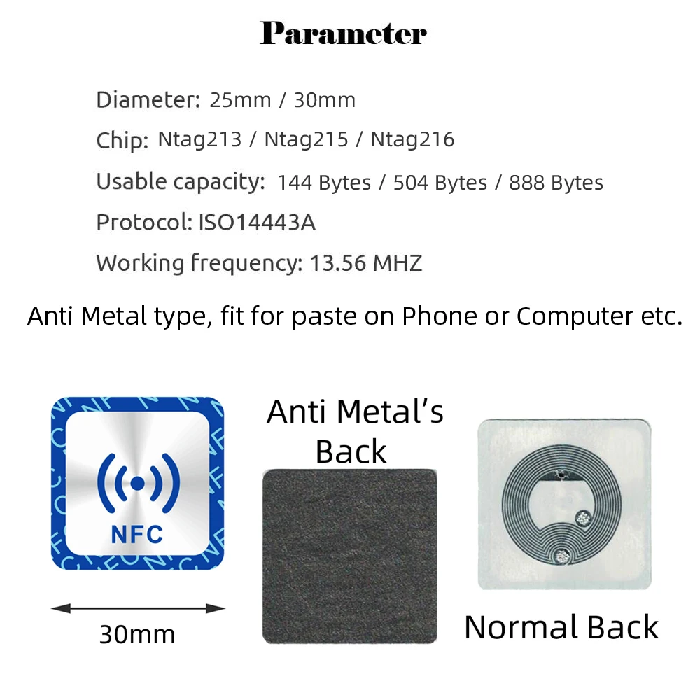 6 szt. Naklejka NFC Ntag213 Ntag215 Ntag216 Ntag 213 13.56MHz uniwersalna etykieta RFID Token Patrol ultralekki