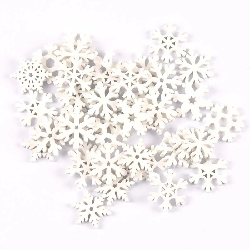 Copos de nieve blancos de madera mezclados, adornos navideños, colgantes de Navidad, manualidades de álbum de recortes Diy, decoraciones para el