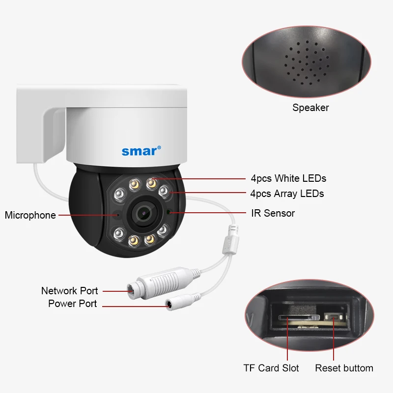 Smar POE PTZ Camera 1080P Outdoor Two Way Audio  AI Human Detect Full Color Night Vision Speed Dome Camera  Home Security