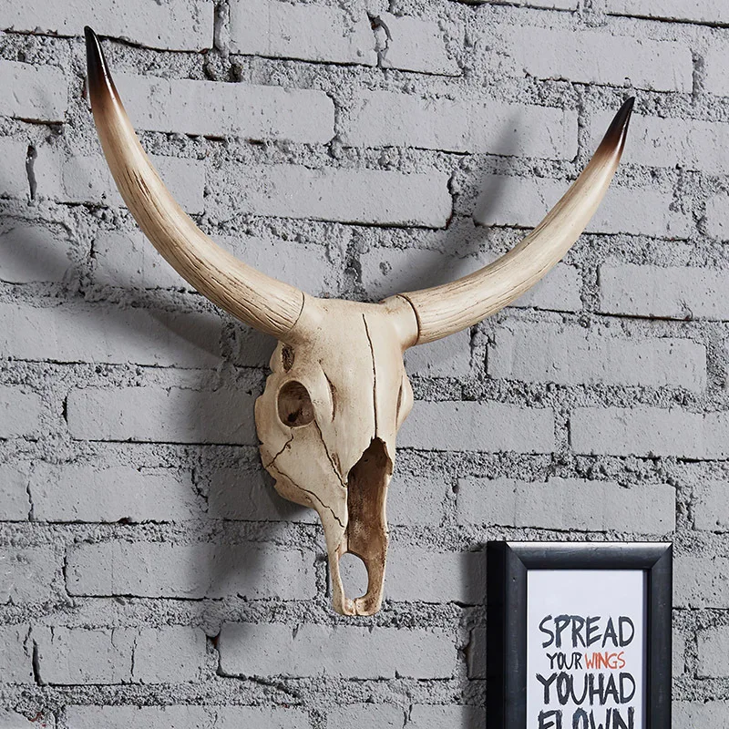 Deer Ziege Bull Kuh Schädel Kopf Wand Hängen Dekor 3D Tier Skulptur Figuren Handwerk Hörner für Home Halloween Dekoration