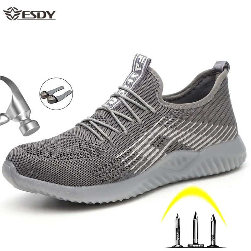 Men\'s Safety Work Shoes Steel Toe Cap Boots Lightweight Non-slip Puncture-Proof Construction Work Sneakers Breathable Shoes Male