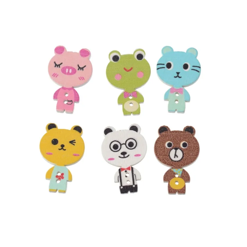 Free Shipping Retail 10Pcs Random Mixed 2 Holes Cartoon Lovely Wood Randomly Animals Sewing Buttons Scrapbooking 20x30mm