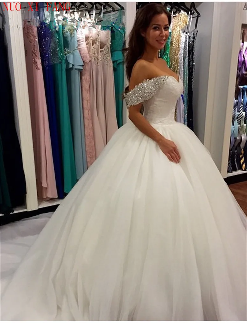 Off Shoulder Beaded Ball Gown Wedding Dresses 2022 suknia slubna Court Train Bridal Wedding Gown vestido de noiva gelinlik