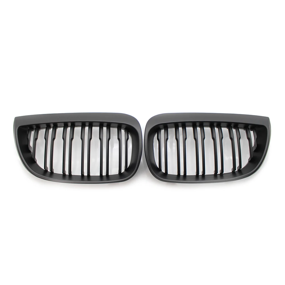 Matte Black Double Slat Car Front Kidney Grille Upper Mesh Grill 1Pair For BMW E87 1-Series 2004-2007 & 1Series E81 2007-2011