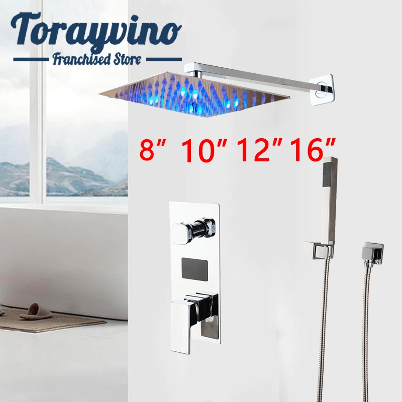 complete bathroom sets chuveiro com led shelves for wall mounted brass faucets and Control valve with display screen mixer taps