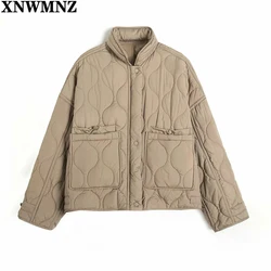 XNWMNZ women's pring new women's stand collar loose drawstring design light cotton-padded jacket jacket short cotton-padded coat