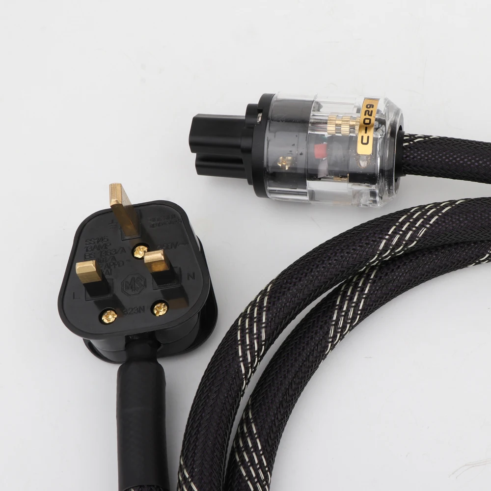 1Pcs Hifi Audio OFC Copper UK Version Power Cable Mains Power Cord with UK Plug C-029 Female Connector