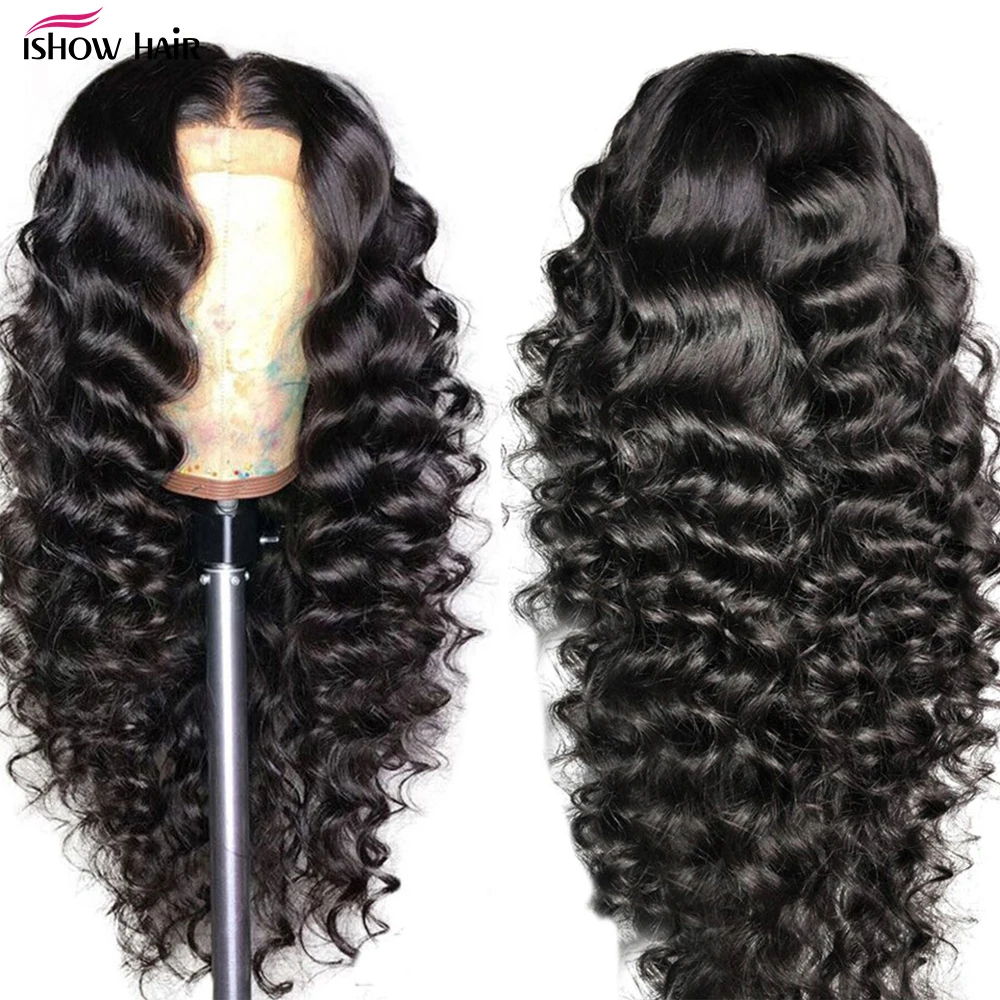 5x5 13x4 Loose Deep Lace Frontal Wigs Human Hair Pre Plucked Loose Deep Wave Brazilian 100% Human Hair Lace Frontal Wigs