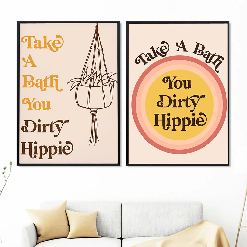 Bathroom Posters and Prints Take A Bath You Dirty Hippie Canvas Painting Text Wall Pictures for Living Room Home Decor No Frame