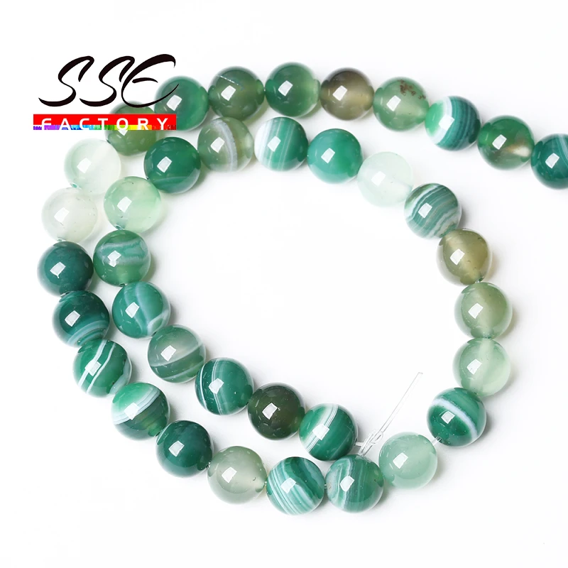 Natural Green Stripes Agates Stone Beads 4 6 8 10 12MM Pick Size 15\