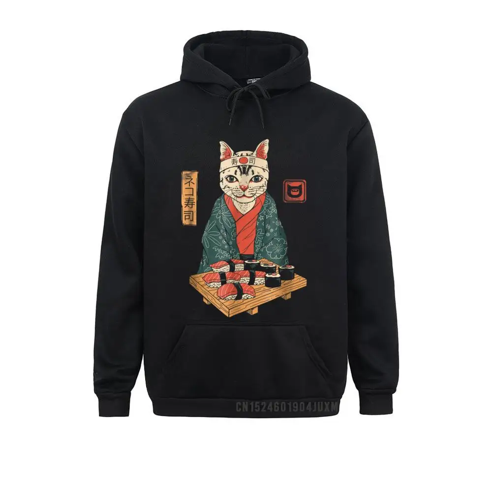 Cute Neko Sushi Bar Hooded Tops Winter Fall Hoodies Long Sleeve Family Printed Men Sweatshirts