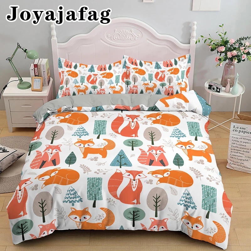 Fox Cartoon Printed Duvet Cover With Zipper Closure Child Bedding Sets Boys Girls Quilt Covers Queen Pillowcase Drop shipping