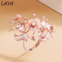 Laya 925 Sterling Silver Luxury Jewelry High Quality Zircon Natural Shell Flower Ring For Women Original Jewelry 2022 Trend