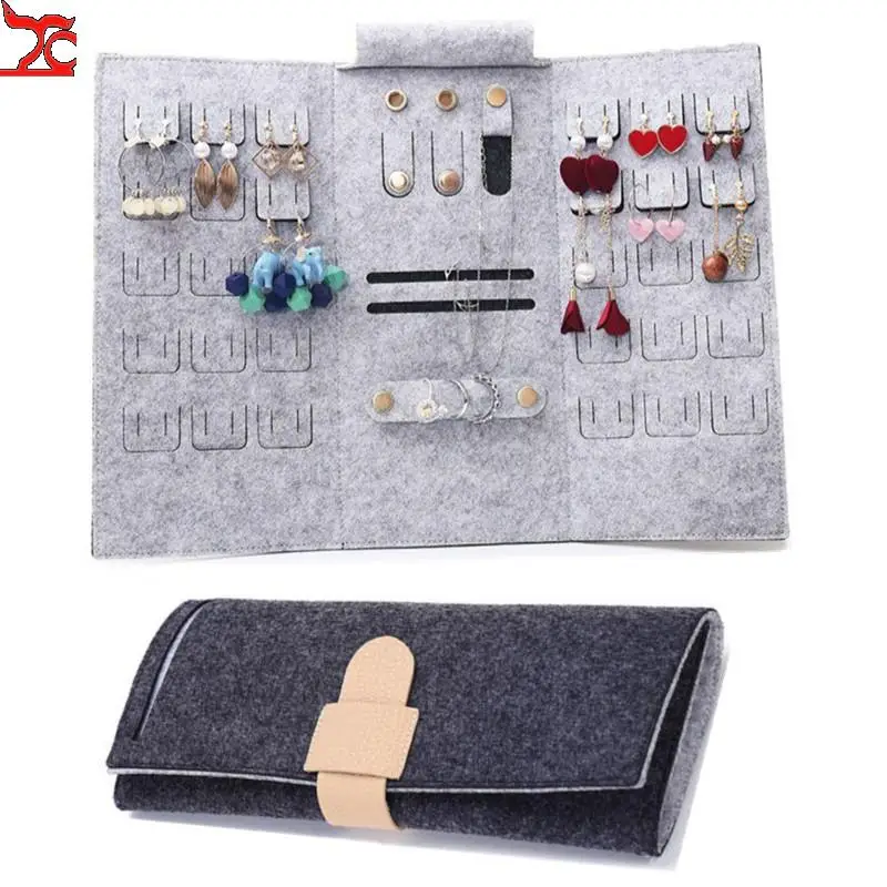 

Trip Felt Earring Necklace Roll Portable Jewelry Roll-Up Bracelet Storage Bag Folded Travel Rings Accessories Container Display