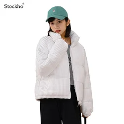Giacca invernale da donna moda stile corto per superare il calore giacca in cotone di velluto a coste nuova giacca Casual allentata in cotone semplice