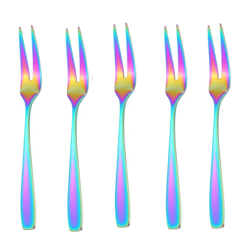 Stainless Steel Rainbow Cake Dessert Forks Mini Fork Party Snail Fork Restaurant Flatware Colorful Cutlery Bar Kitchen Utensils