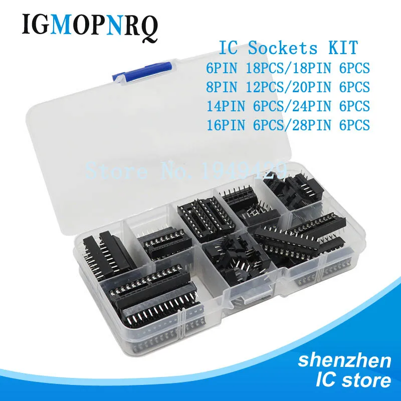 66pcs/lot DIP IC plug adapter power socket welding type kit 6,8,14,16,18,20,24,28 IC socket box brand new