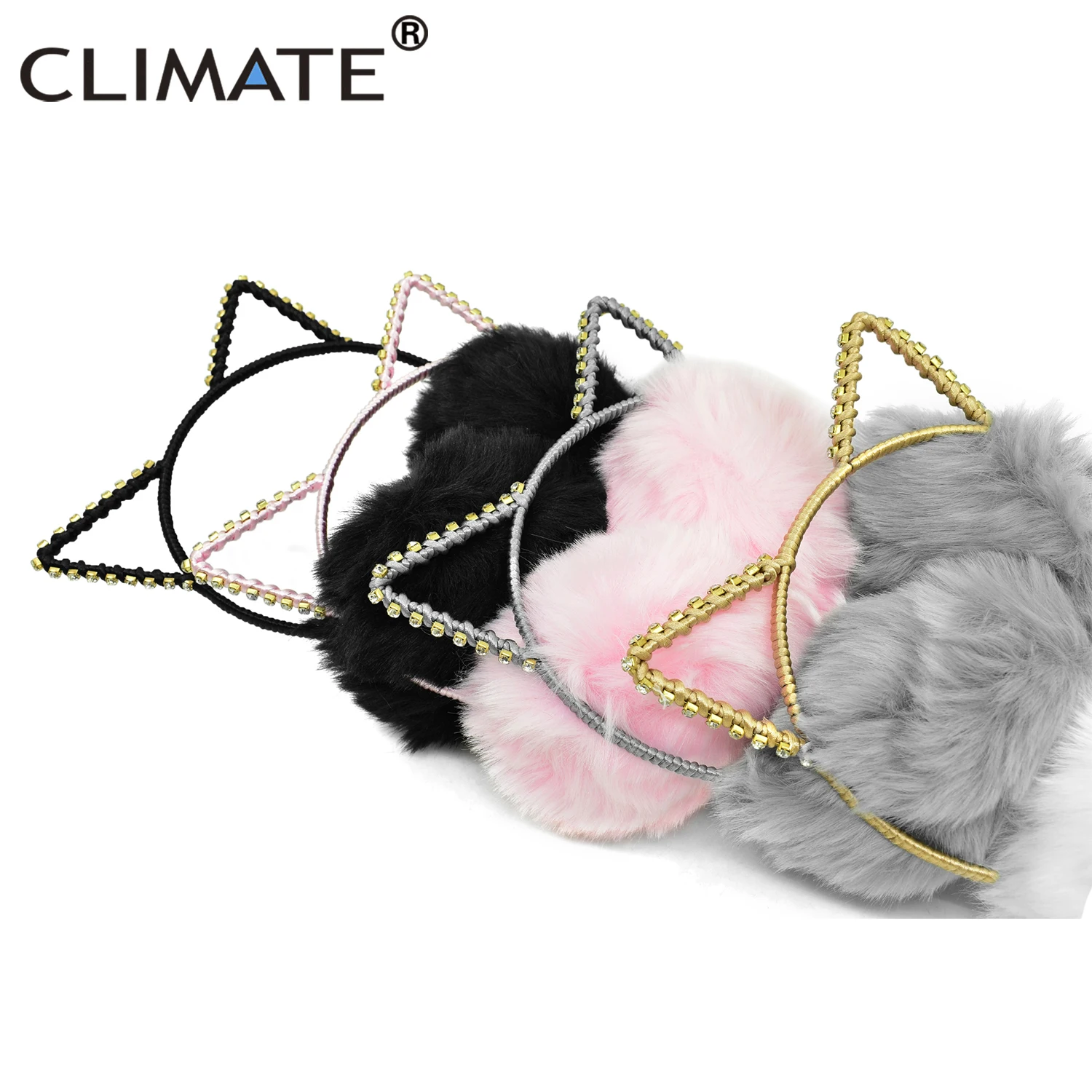 CLIMATE-orejeras para mujer y niña, orejeras para coche, orejeras de gato encantadoras, calentador de diamantes de imitación, orejeras cálidas