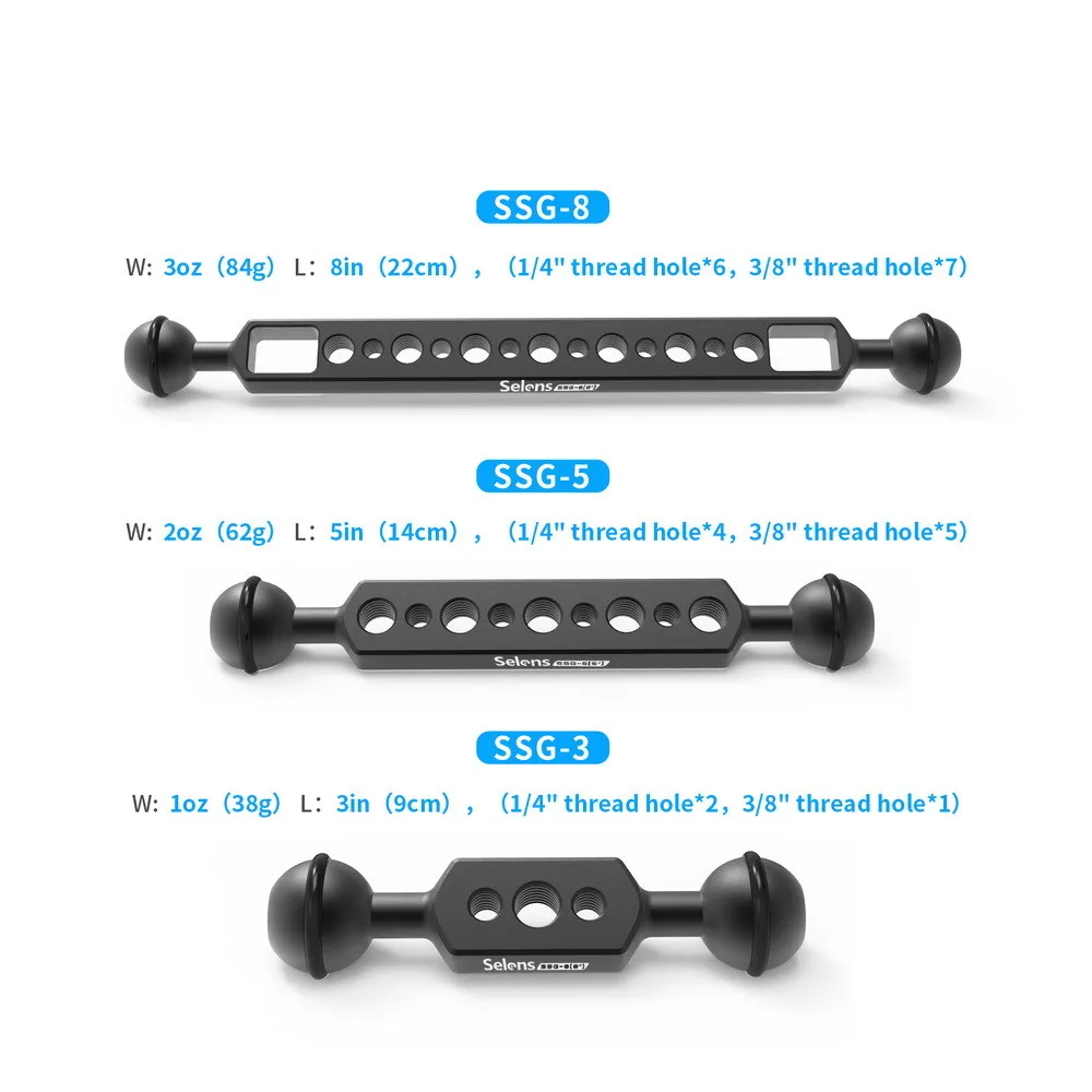 9cm/14cm/22cm Double ball connection extension arm with 3/8 1/4 Screw For SYBH3 butterfly ball Head