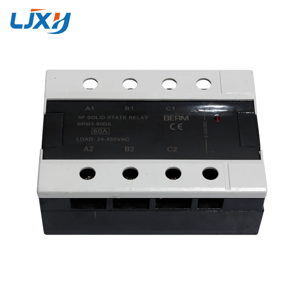 LJXH 3P Solid State Relay with Aluminum Heat Sink Three Phase SSR Radiator Base Silver Load 24-480VAC BRM3 25/40/60/80/100DA