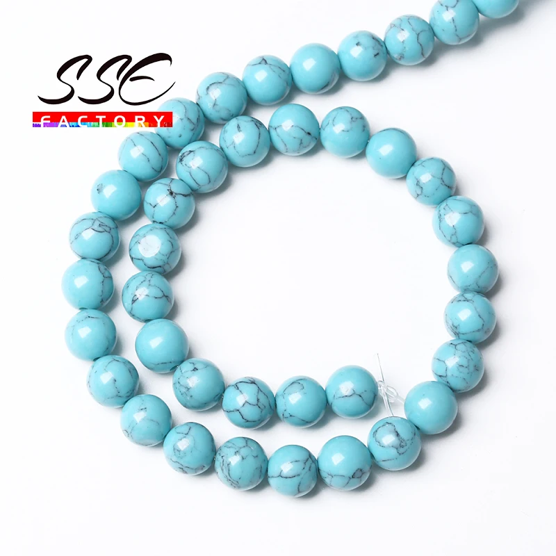 Wholesale Natural Stone Lake blue Turquoises Round Loose Beads 15