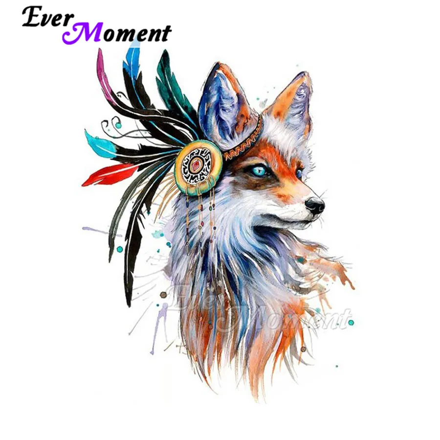 

Ever Moment Diamond Painting Full Square Drill Mosaic Fox Feather on Head Picture Of Rhinestone Diamond Embroidery ASF1965