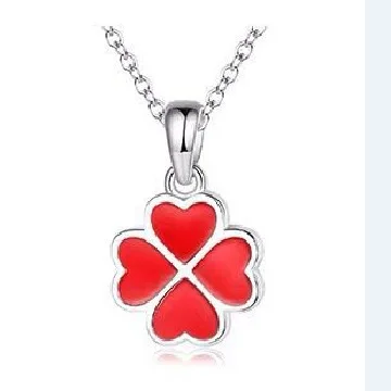 Trendy Girls Red Black Green Clover Pendant Necklace Jewelry Women Silver 925 Clavicle Necklace Cute Princess Chain On Neck Gift