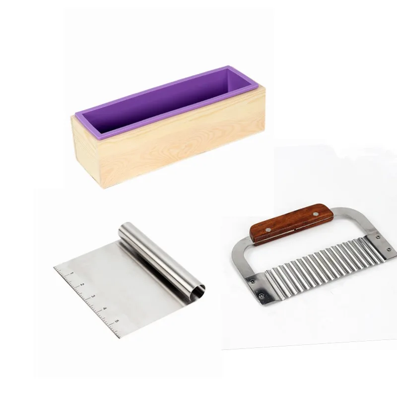 Nicole Silicone Soap Mold Handmade Soap Making Set Tool with Rectangle Wood Box, 2 Pieces Stainless Steel cutters