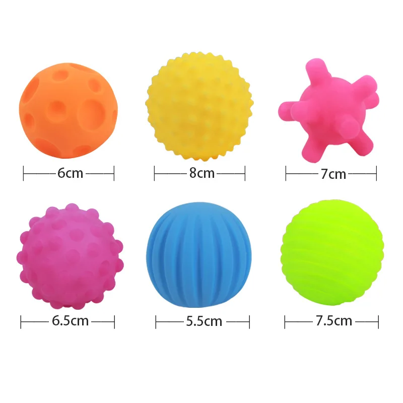 Conjunto de bola de treinamento do bebê, desenvolver sentidos táteis brinquedo, toque bola de mão, bola de massagem, macio, 6pcs por conjunto