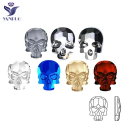 YanRuo Skull Crystal 20pcs 6x8mm Glass Glitter Flatback Colorful Crafts Rhinestones 3D Accessories Gems For Nail Art Decorations