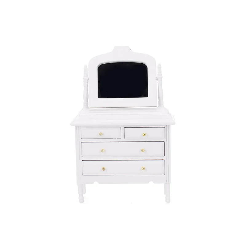 

Dollhouse Bedroom Furniture (1/12 Scale), Wooden Vanity Table Set Makeup Dressing Table Desk with Drawers