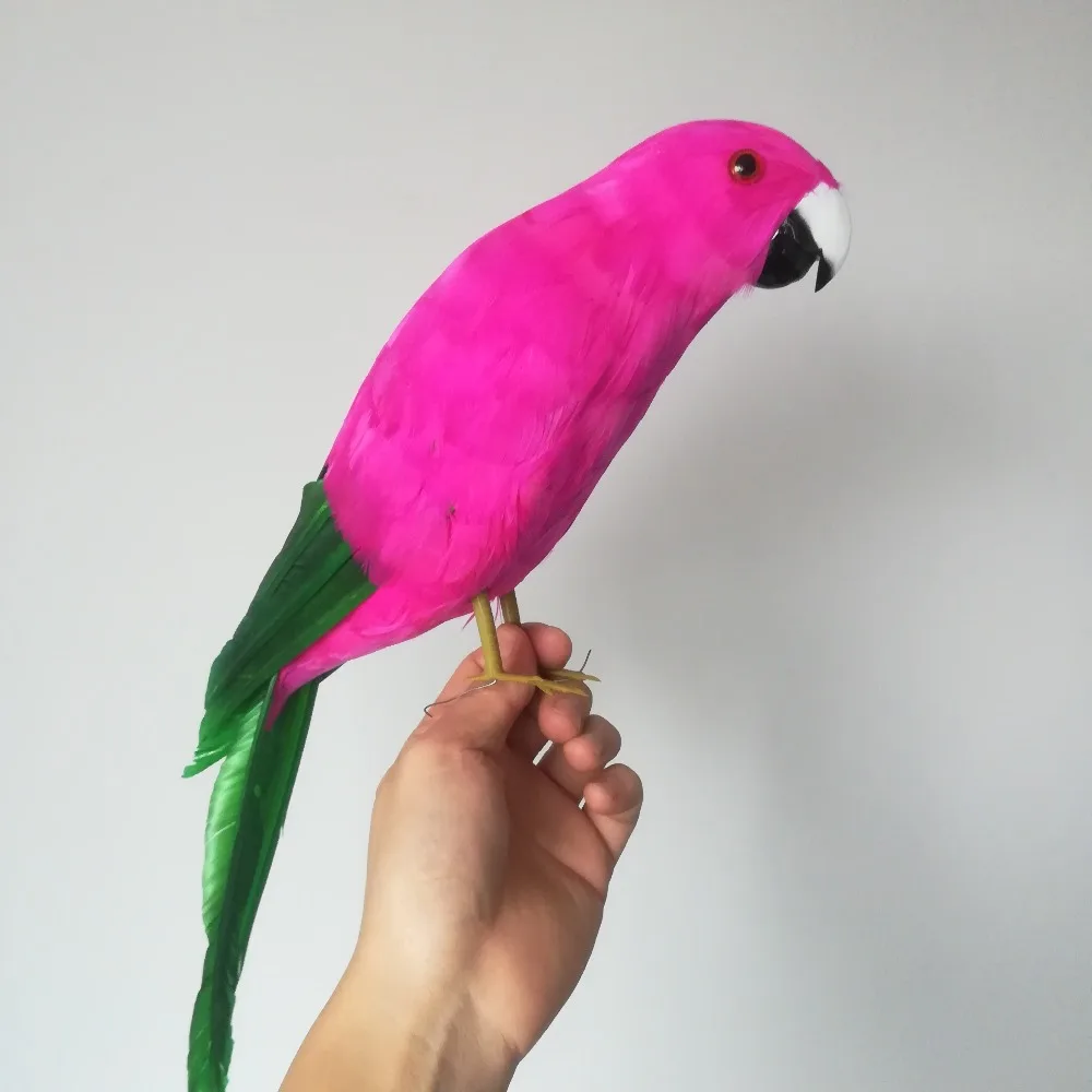 45cm Realistic Hot Pink Parrot Model Foam Feather Simulation Green Tailed Bird Gift
