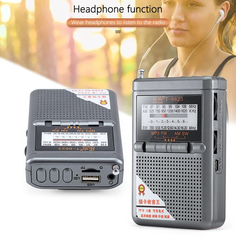 

Full Band Radio Receiver FM/AM/SW World Band with LCD Display Portable Radio Pocket Radio Mini Radio with Buckle Receiver