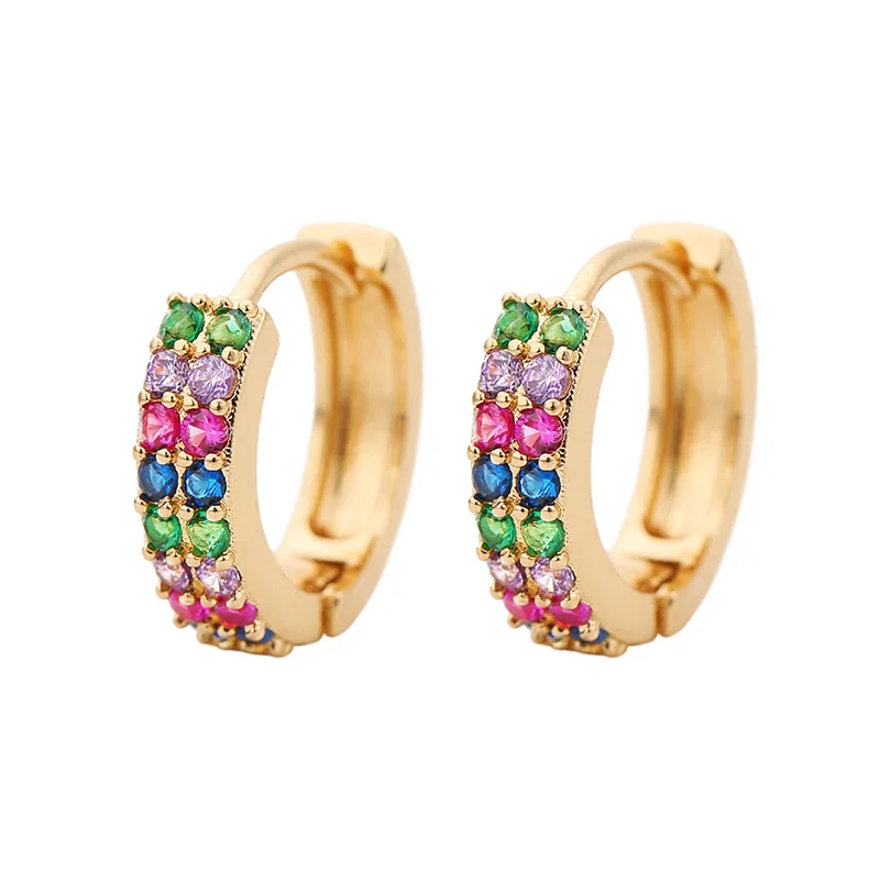 Two Tiers Zircon Stone Small Hoop Earrings For Women Multicolor Shiny Rainbow Huggies Charm Piercing Earring Jewelry Size 10mm