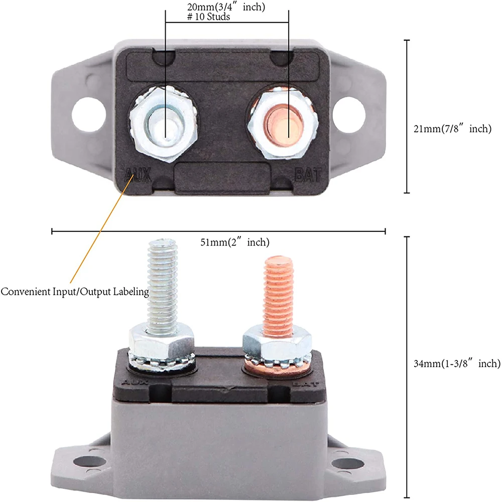 5A 10A 15A 20A 25A 30A 35A 40A 50A Automatic Auto Truck Fuse Automatic Reset Circuit Breaker Stud Bolt with Cover