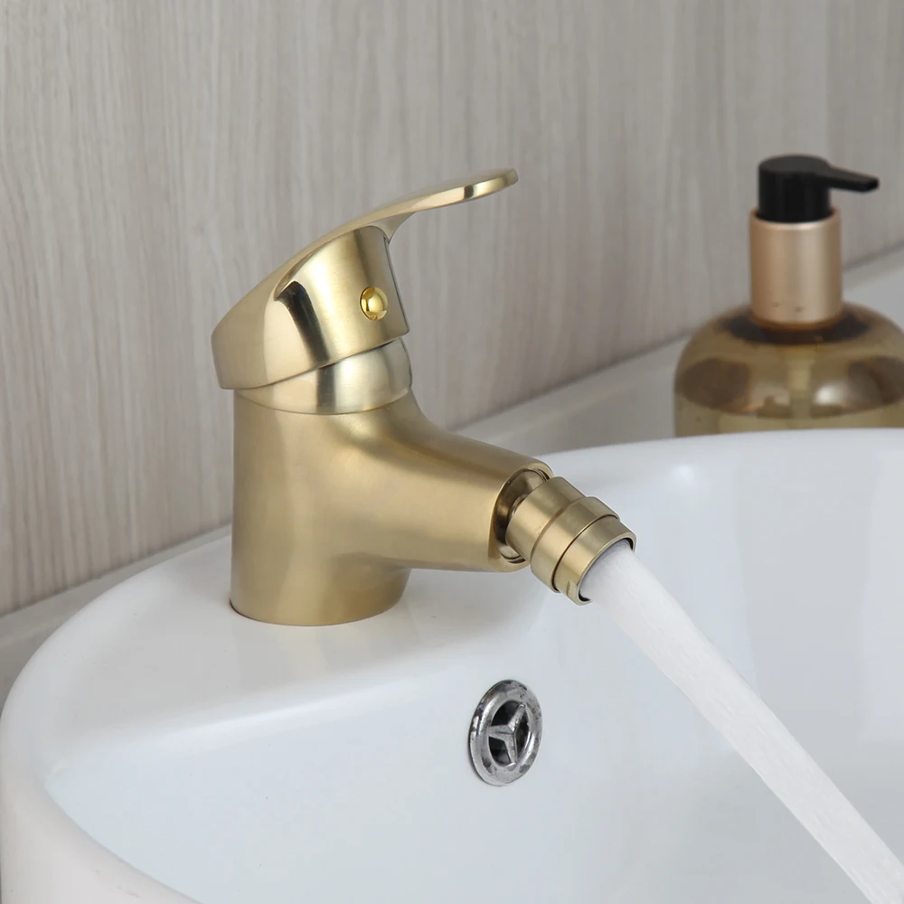 KEMAIDI Brushed Gold Bathroom Bidet Faucet Solid Brass Single Handle Vessel Vanity Sink Faucets Deck Mounted Hot Cold Mixer Tap