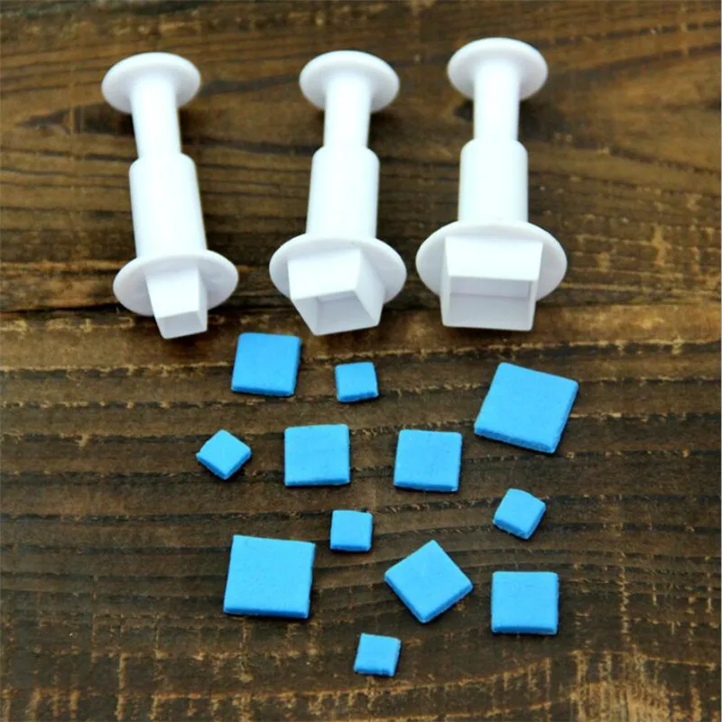 3Pcs/Set Square Plunger Mold Cake Decorating Tool Biscuit Cookie Cutters Cupcake Mould Fondant Cutting Pastry Cutter