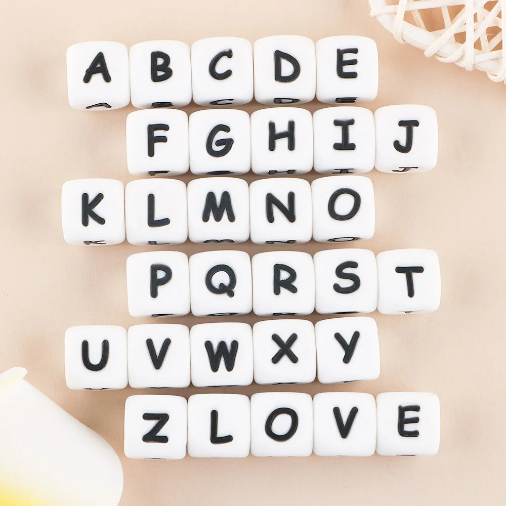 Silicone English Alphabet Letter Beads 10Pc 12MM Beads Letters Numbe For Bracelets Jewelry Making DIY Pacifier Chain Accessories