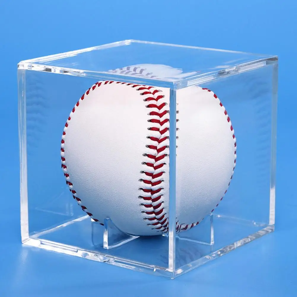 Sturdy  Useful Square Baseball Clear Storage Box Lightweight Baseball Show Box Build-in Display Stand   for Outdoor