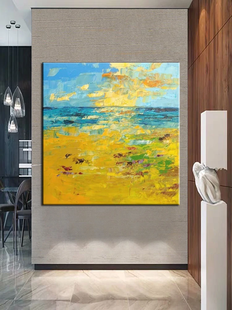 

100% Handmade Oil Paintings Modern Yellow Landscape Wall Pictures On Canvas Wall For Living Room Home Decoration Frameless