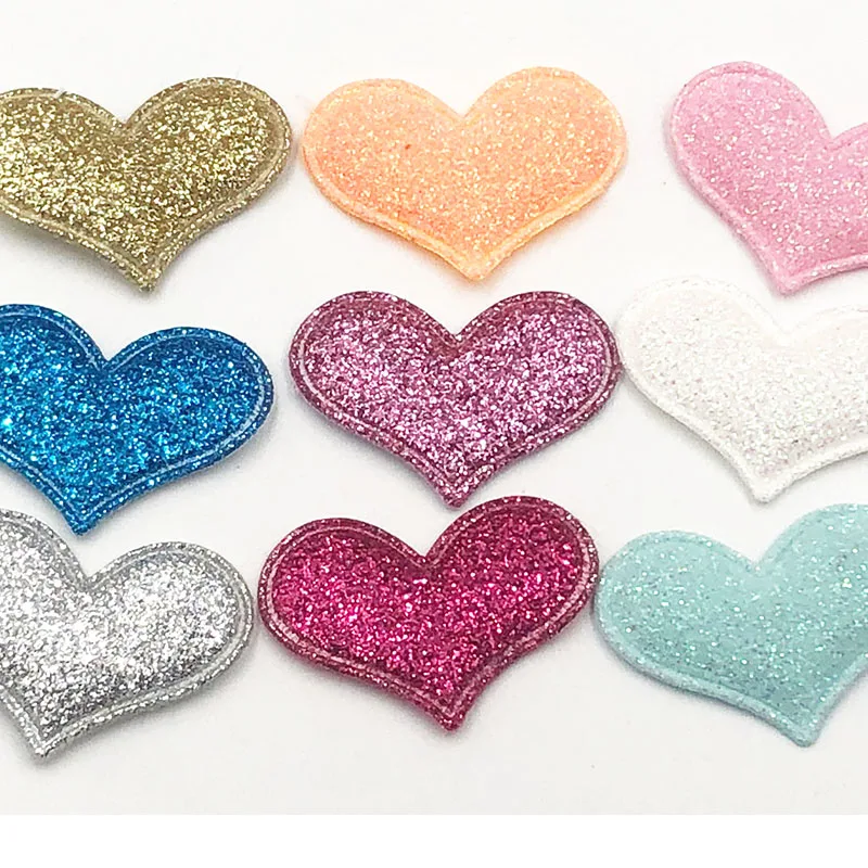 35mmx30mm 30PCS/lot Glitter Padded Heart Felt Patches Appliques For Clothes Sewing Supplies DIY Hair Bow Wedding Decoration B346