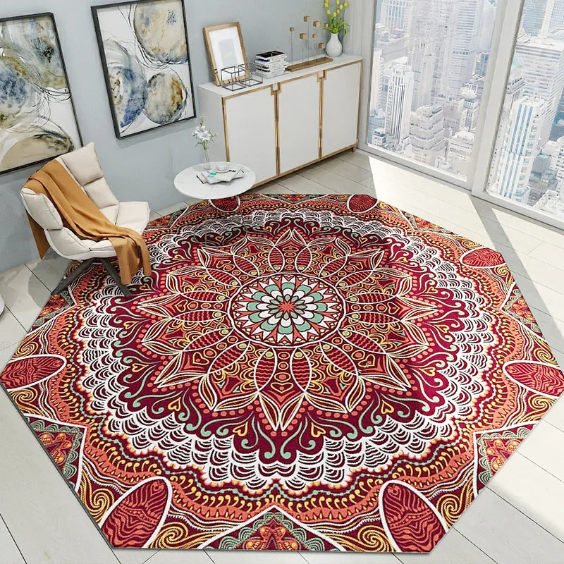 Mandala Rug Carpet Colorful Floral Round Rug Floor Mat For Bed Room Irregular Shape Rug Living Room Study Room Rug Chair Mat