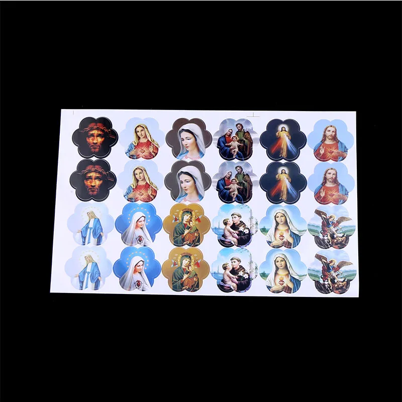 48pcs/Religious Mercy Jesus Sacred Heart Sticky Wall Sticker Virgin Mary Sticker Print Catholic Church Decoration 37mm