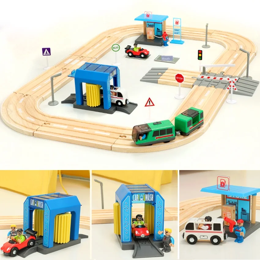 

Children's Electric Train Track Set Building Blocks Track Magnetic Car Toy Boy Track Toys Gas Station Wash Car Room Scene PD80