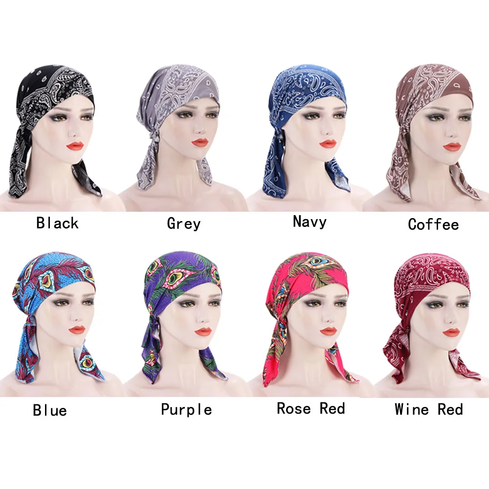 Baotou – chapeau Turban en coton imprimé à la mode, écharpe de tête extensible pour femmes musulmanes, sous-foulard de chimiothérapie