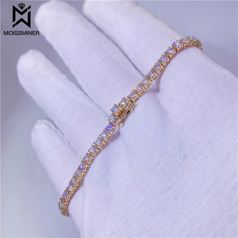 

2-4mm Moissanite S925 Tennis Chain Bracelets Iced Out Real Diamond Hand Chain For Women Men High-End Jewelry Pass Tester