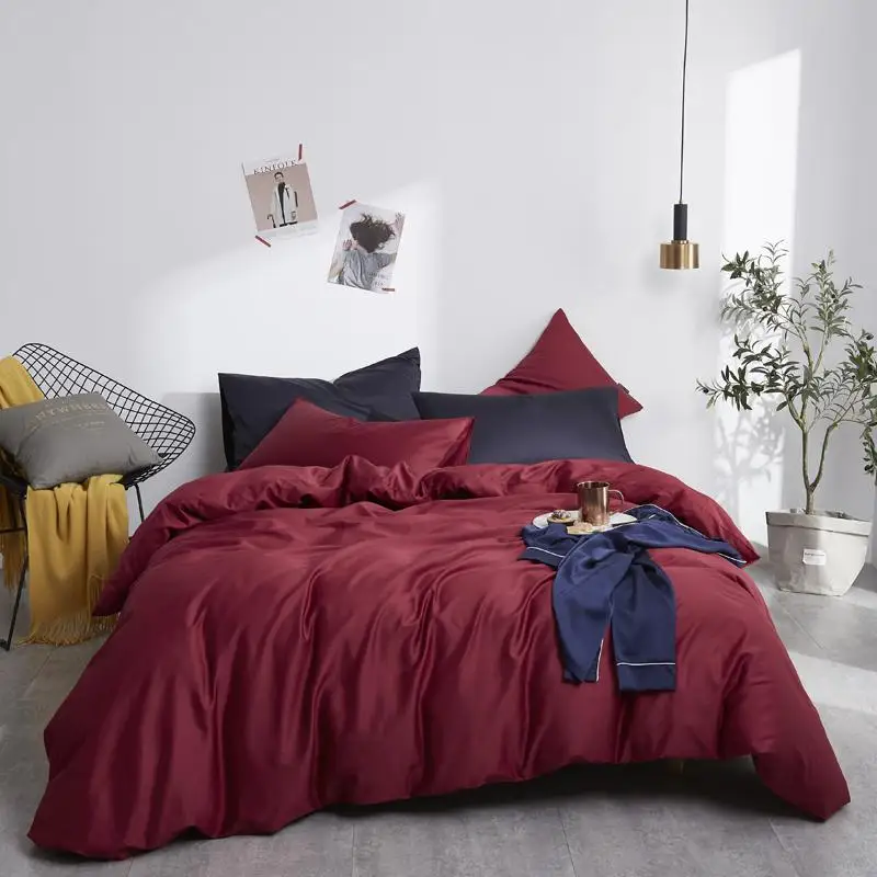 Zijdezachte Pure 600tc Egyptische Katoen Effen Kleur Beddengoed Set Dekbedovertrek + 2 Stuks Kussenslopen Twin Double Queen King Size - afbeelding 1