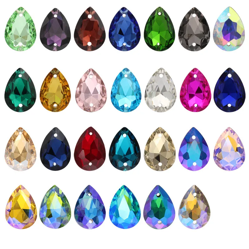 10x14mm 13x18mm 20 pcs Teardrop Crystal Glass Sew On Stone Pointback Droplet 2 Holes Mulit Sewing Rhinestone For Garment
